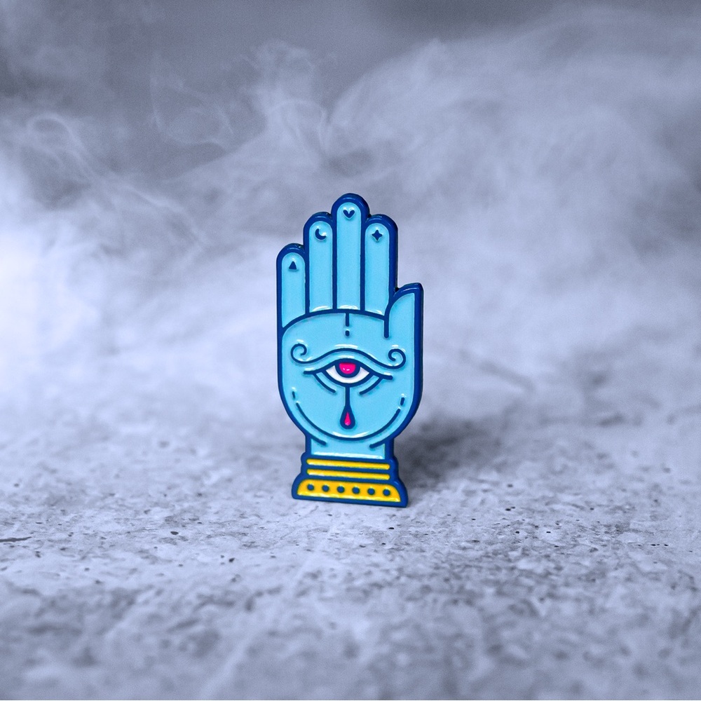 Eye of Wisdom Enamel Lapel Pin – Mystical Hand of Fatima-Inspired Design - NEW